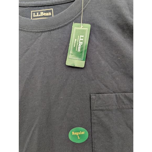 NWT L.L. Bean Men's Carefree Unshrinkable Tee with Pocket in Navy Blue sz Large - Picture 3 of 6
